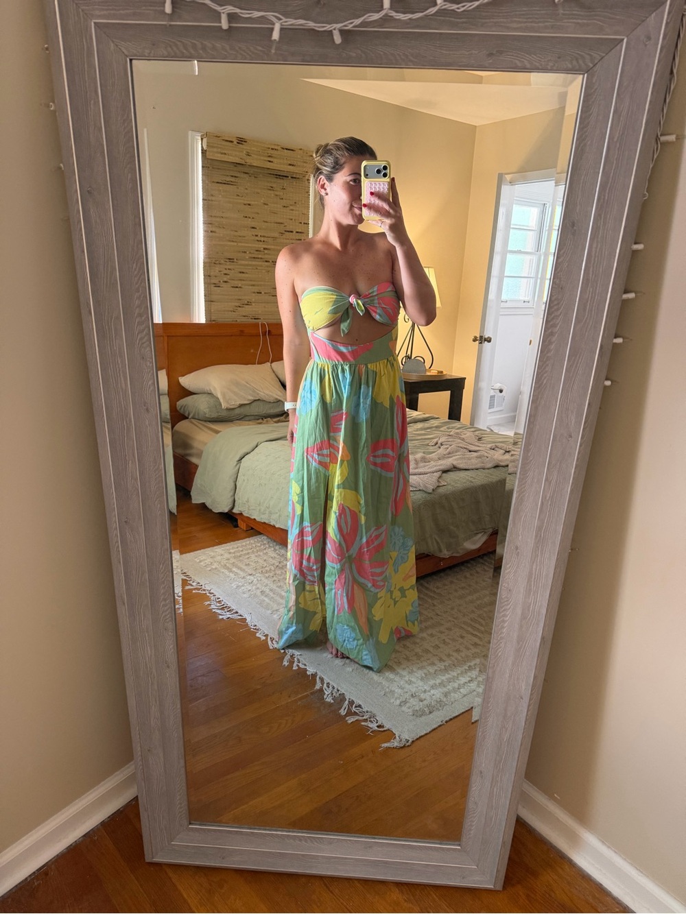 Sabo Skirt Green Floral Midi Dress with Yellow & Coral Accents